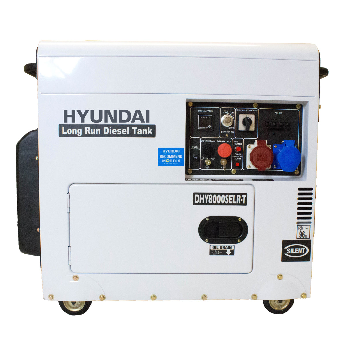 Hyundai DHY8000SELR-T Diesel Generator, 5.5kW Single/3-Phase, 230V/400V, Long-Run Tank, Silenced, 3000rpm Air-Cooled