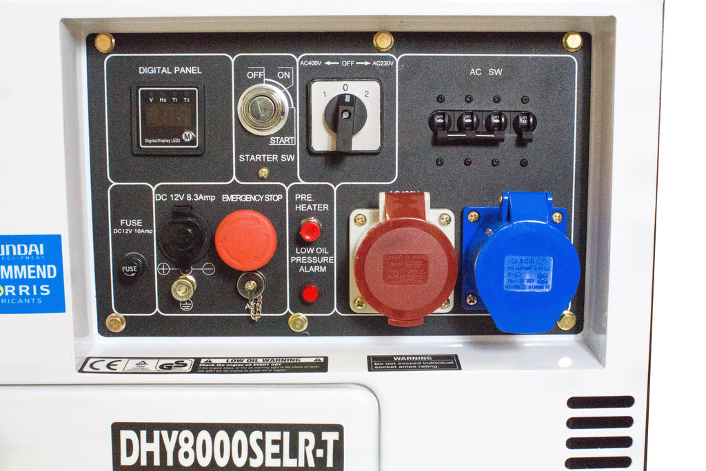 Hyundai DHY8000SELR-T Diesel Generator, 5.5kW Single/3-Phase, 230V/400V, Long-Run Tank, Silenced, 3000rpm Air-Cooled