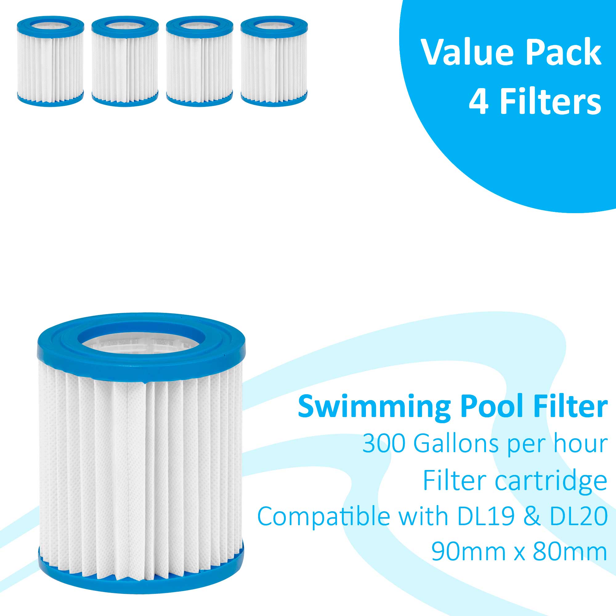 Dellonda Swimming Pool Filter Cartridge, Use for DL19 & DL20, Pack of 4 - DL111
