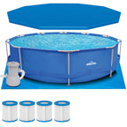 12ft Steel Frame Swimming Pool Round with Accessories, Blue - DL138