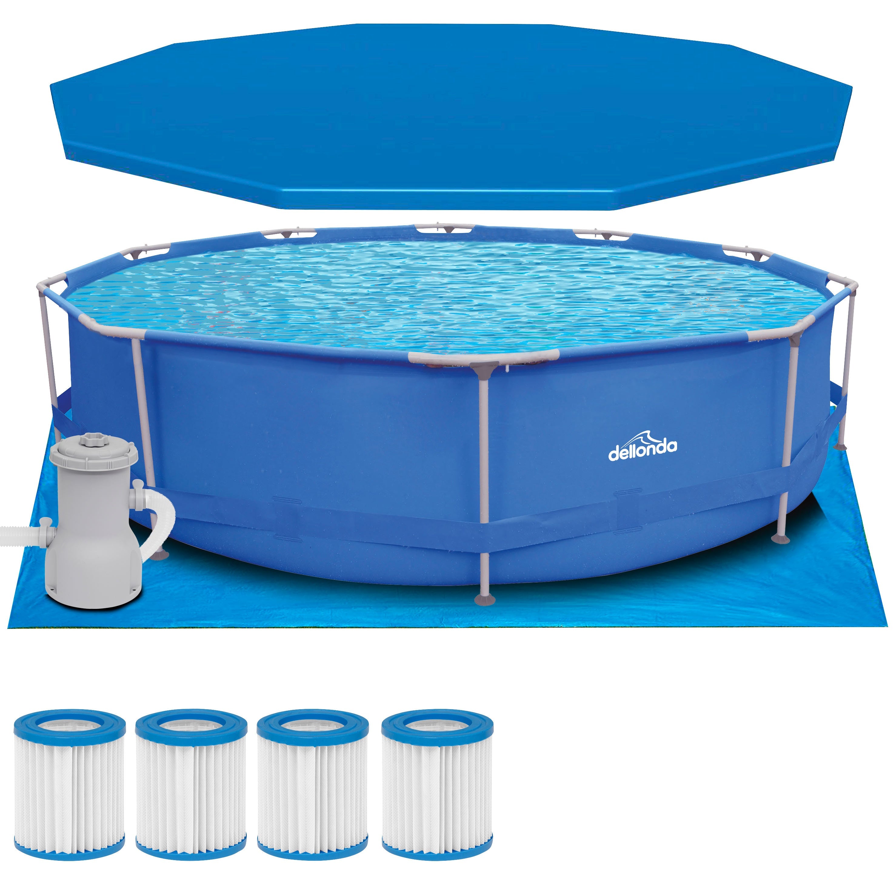 12ft Steel Frame Swimming Pool Round with Accessories, Blue - DL138