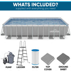 Dellonda 25ft Deluxe Steel Frame Swimming Pool, Rectangular with Step Ladder, Pool and Ground Cover and Filter Sand Pump - DL151