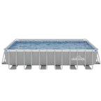 Dellonda 25ft Deluxe Steel Frame Swimming Pool, Rectangular with Step Ladder, Pool and Ground Cover and Filter Sand Pump - DL151