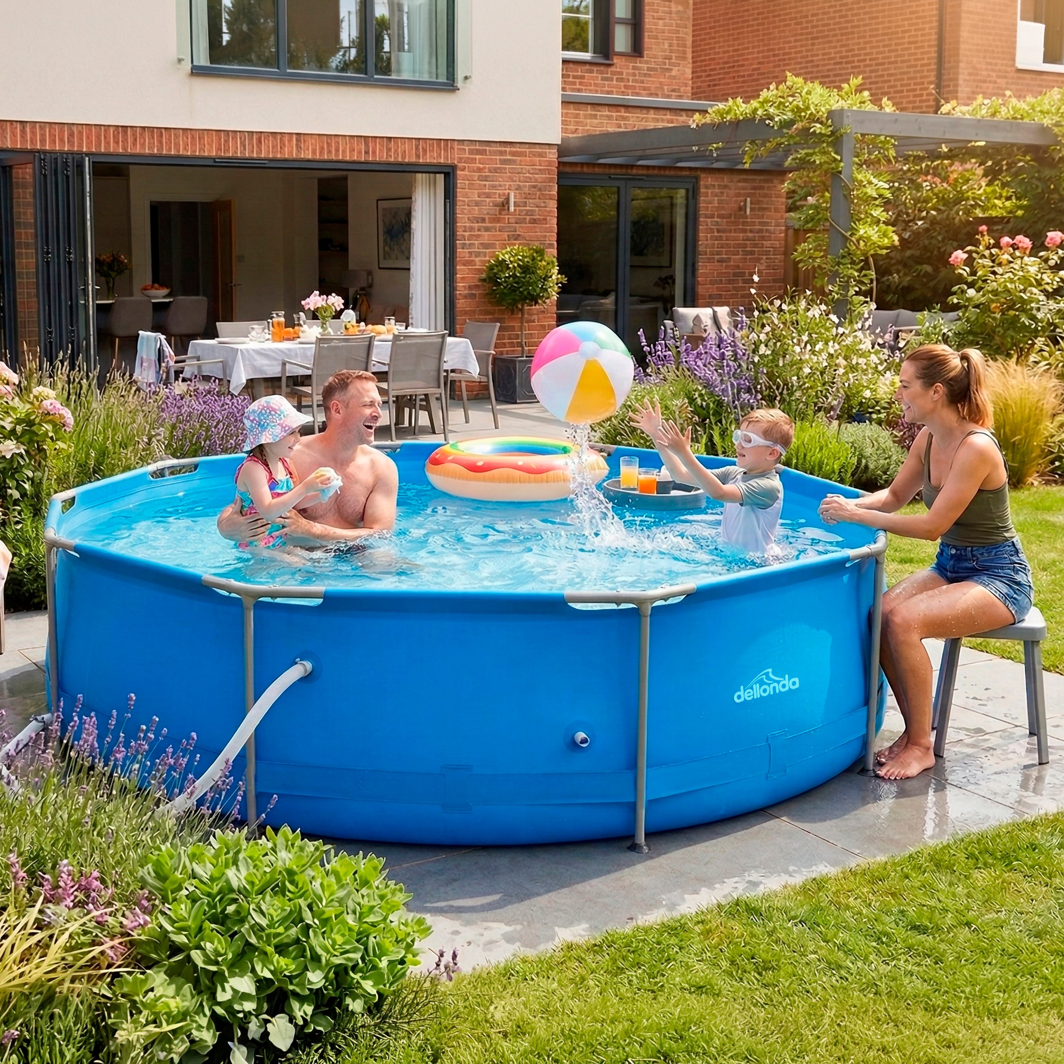 Dellonda 10ft Steel Frame Swimming Pool Round with Filter Pump, Blue - DL19
