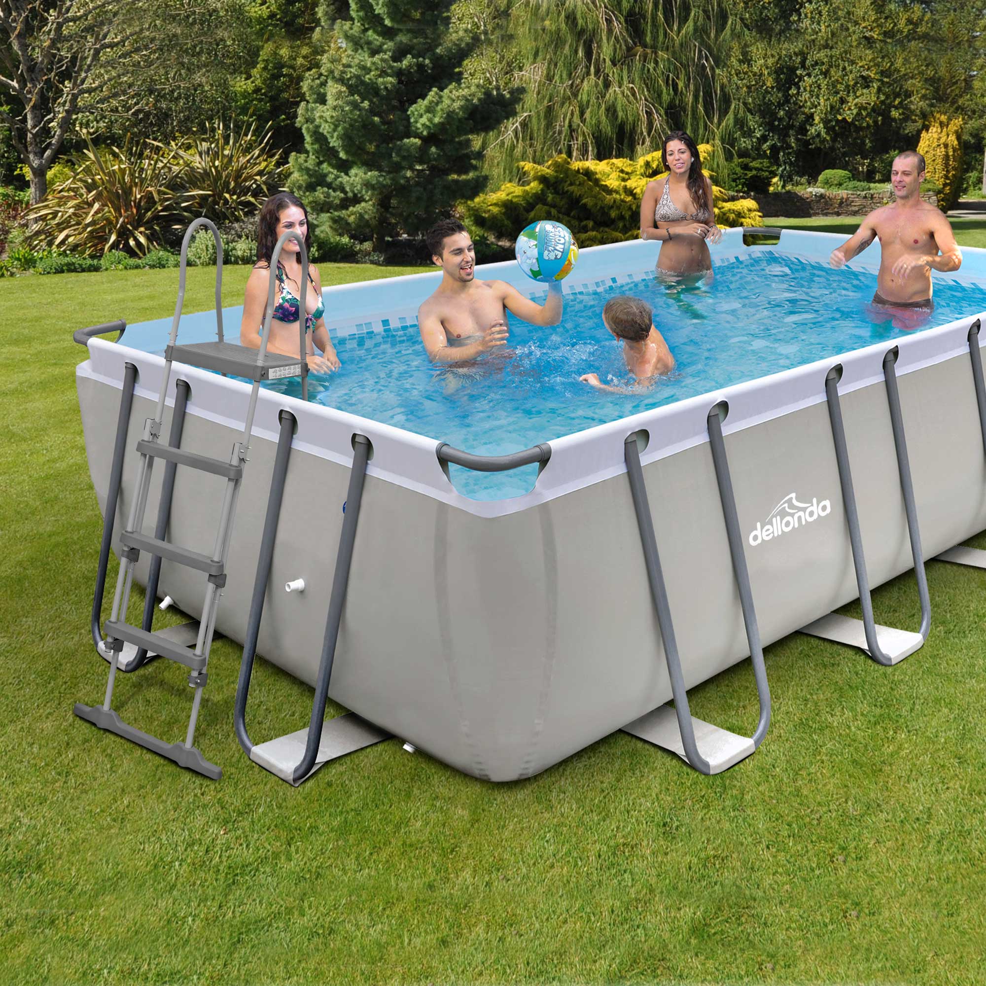 18ft Deluxe Steel Frame Swimming Pool, Rectangular with Filter Pump - DL22