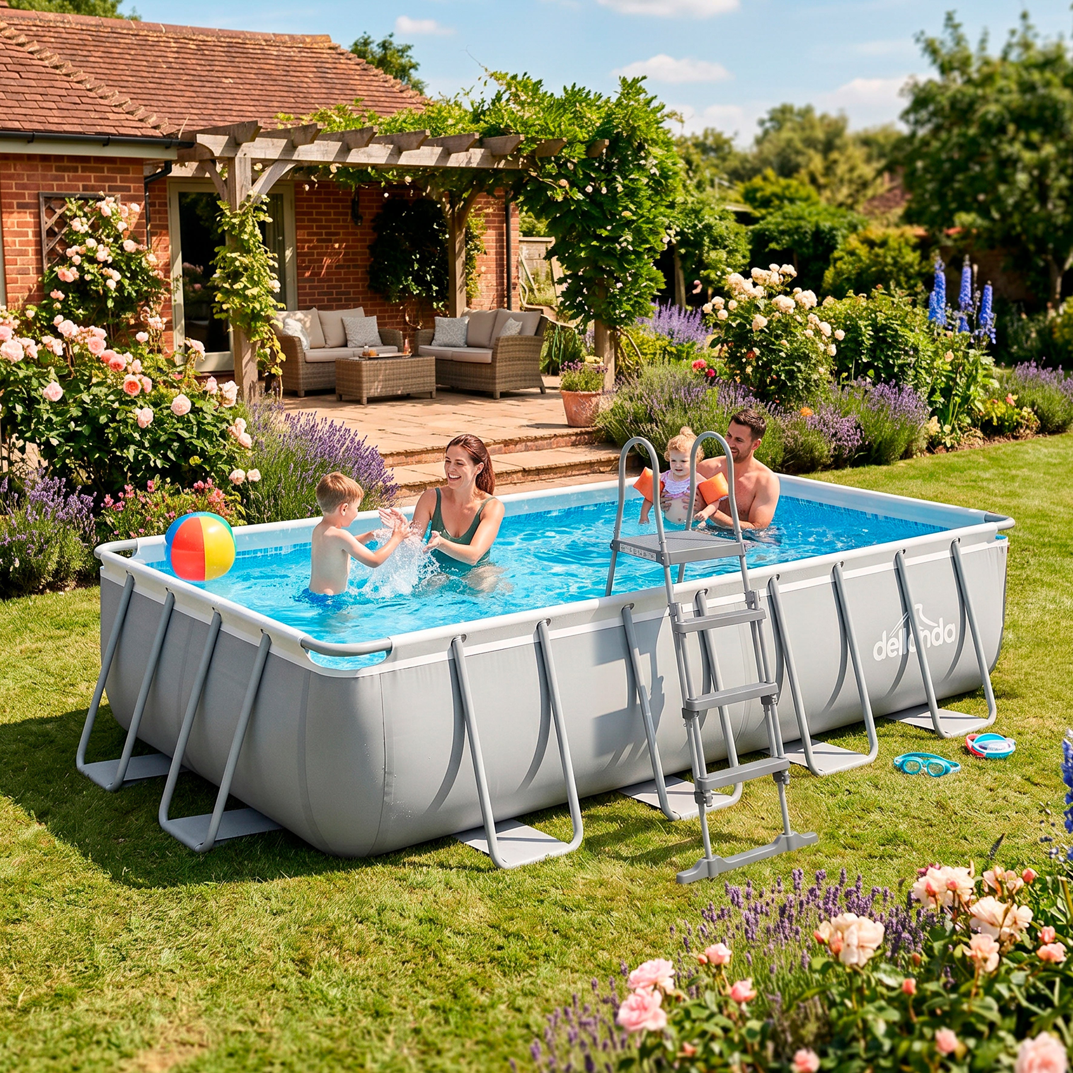 18ft Deluxe Steel Frame Swimming Pool, Rectangular with Filter Pump - DL22