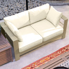2-Seat Outdoor Patio Loveseat, Garden Sofa with Cushions & Wide Armrests, Cream White