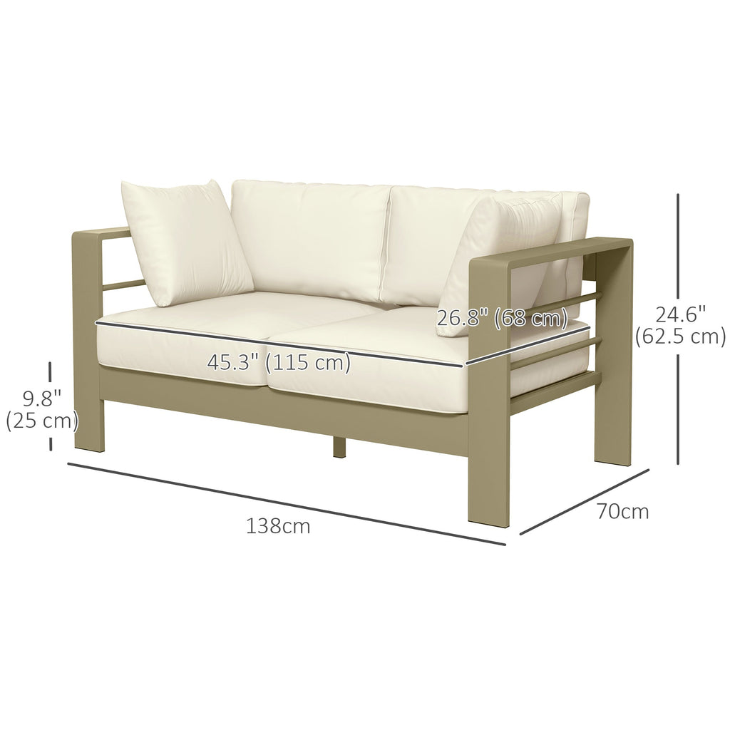 2-Seat Outdoor Patio Loveseat, Garden Sofa with Cushions & Wide Armrests, Cream White