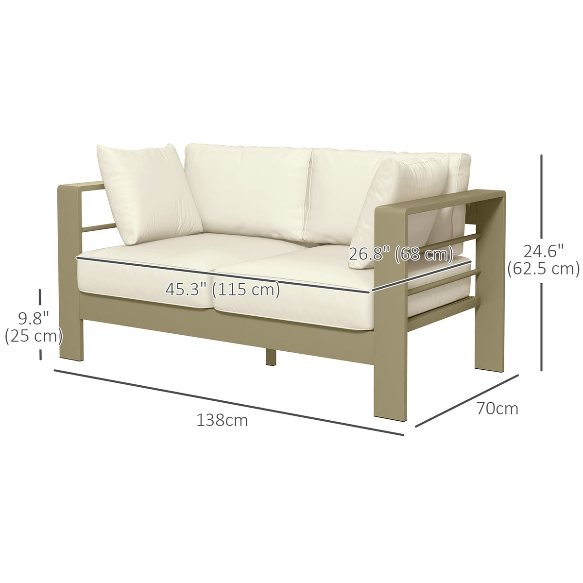 2-Seat Outdoor Patio Loveseat, Garden Sofa with Cushions & Wide Armrests, Cream White