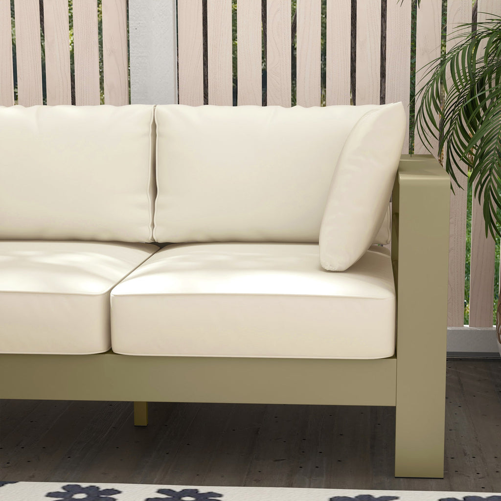 2-Seat Outdoor Patio Loveseat, Garden Sofa with Cushions & Wide Armrests, Cream White