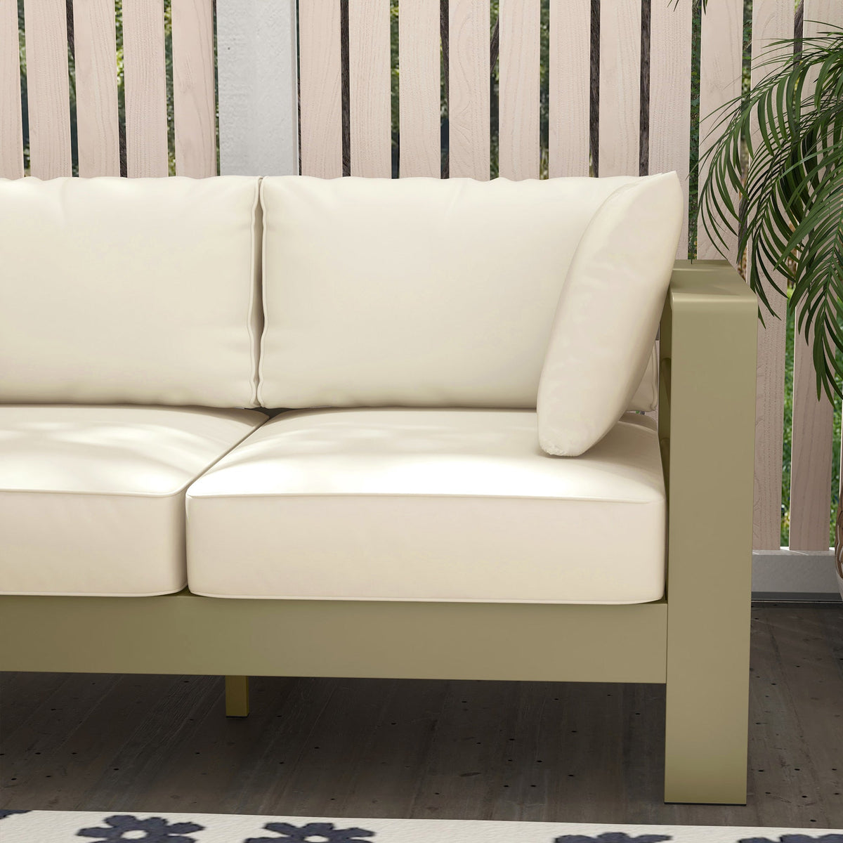 2-Seat Outdoor Patio Loveseat, Garden Sofa with Cushions & Wide Armrests, Cream White