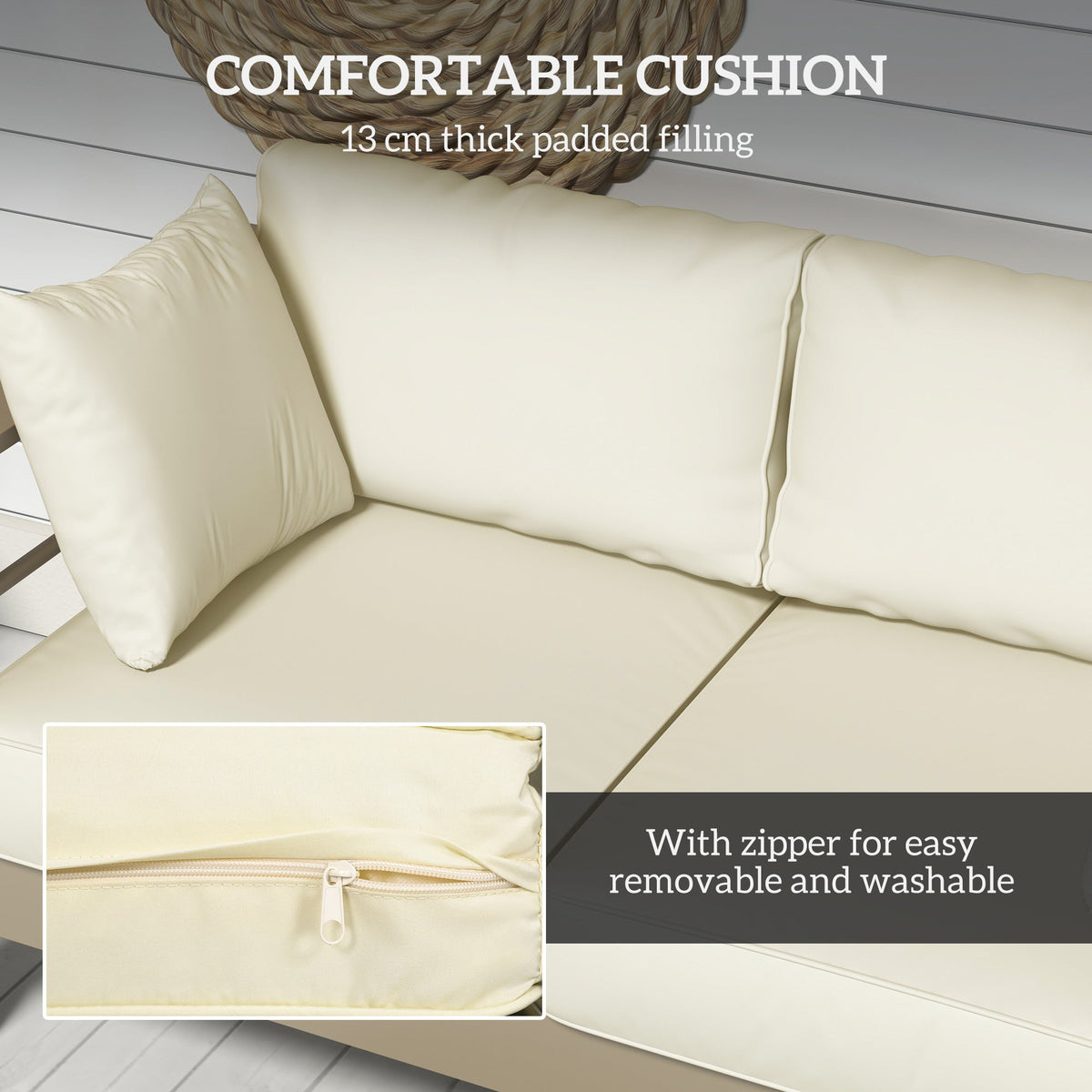 2-Seat Outdoor Patio Loveseat, Garden Sofa with Cushions & Wide Armrests, Cream White