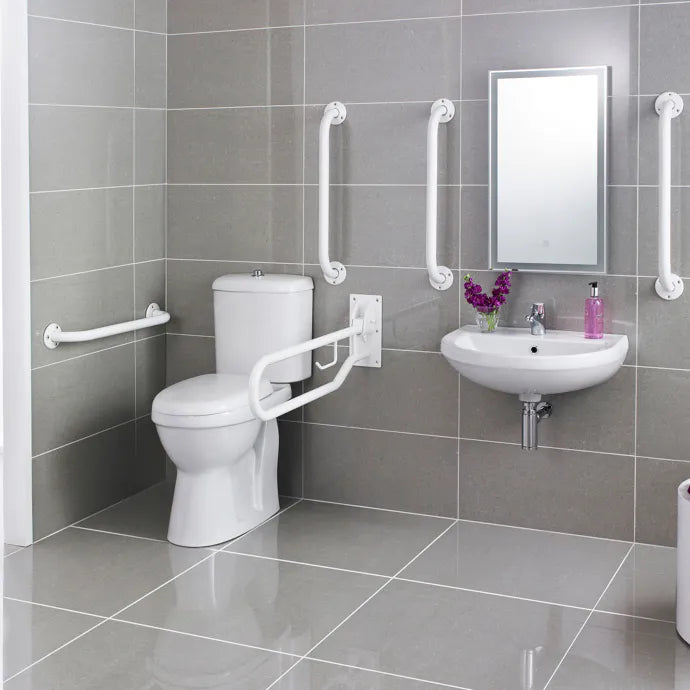 Puro Doc M Pack Close Couped Toilet With 5 x Grab Rails, Mixer Tap & Wall Mounted Basin