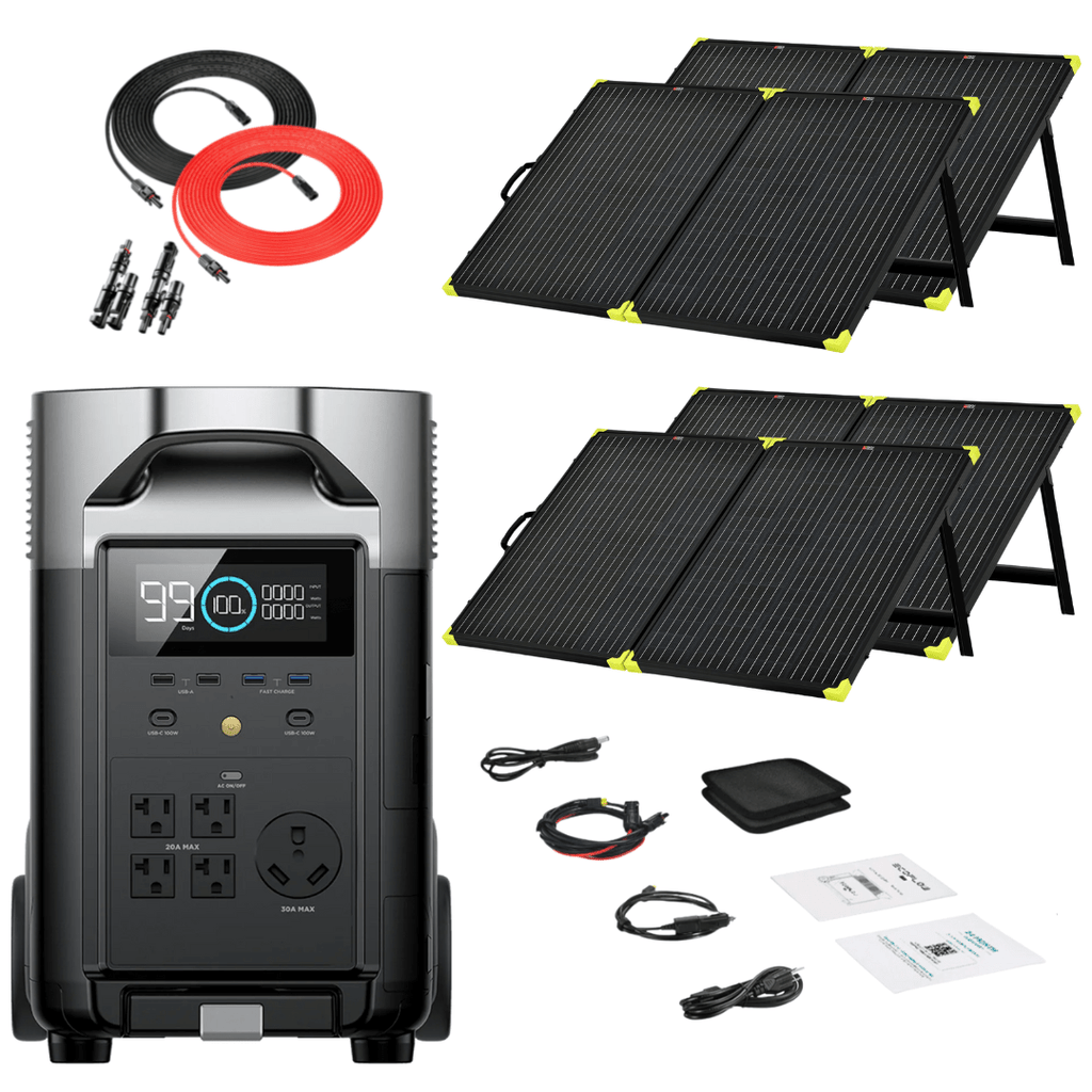 EcoFlow DELTA Pro 3600Wh 3600W Solar Generator + 200W Portable Monocrystalline Solar Panels Kit - Off Grid Stores