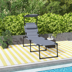 4-Position Adjustable Backrest Folding Lounge Chair with Cushion, Canopy & Pillow, Gray