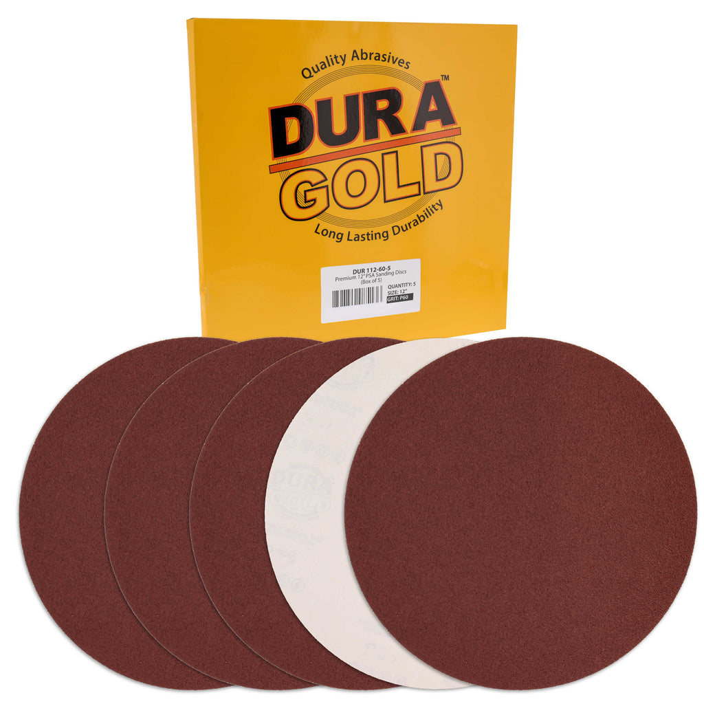 Premium 12" PSA Sanding Discs - 60 Grit (Box of 5) - Sandpaper Discs with Self Adhesive, Fast Cutting Aluminum Oxide, Drywall, Floor, Wood