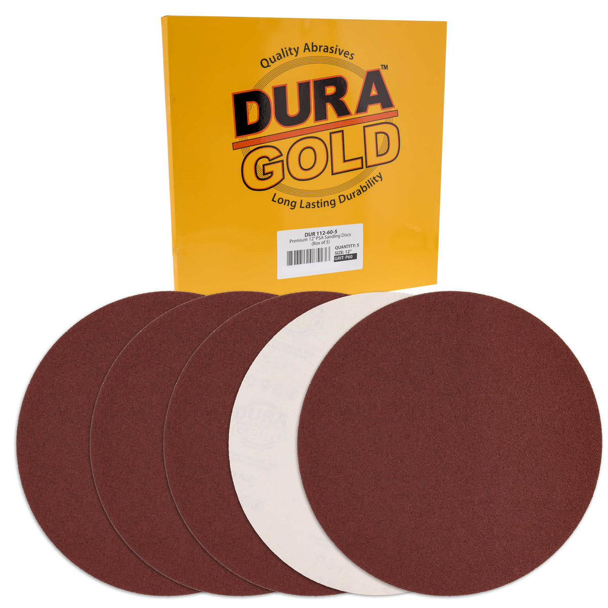Premium 12" PSA Sanding Discs - 60 Grit (Box of 5) - Sandpaper Discs with Self Adhesive, Fast Cutting Aluminum Oxide, Drywall, Floor, Wood