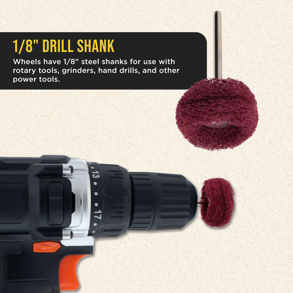 40-Piece 1" Abrasive Conditioning Polishing Buffing Wheel Set - 10 Each Grits 120, 180, 320, 400 with 1/8" Rotary Tool Shank - Remove Rust