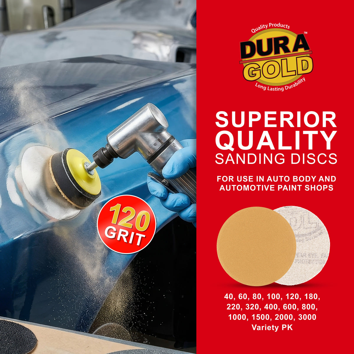 120 Grit - 2" Gold Hook & Loop Sanding Discs for DA Sanders - Box of 30