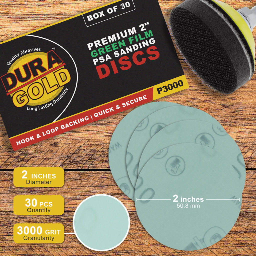 3000 Grit - 2" Gold Hook & Loop Sanding Discs for DA Sanders - Box of 30