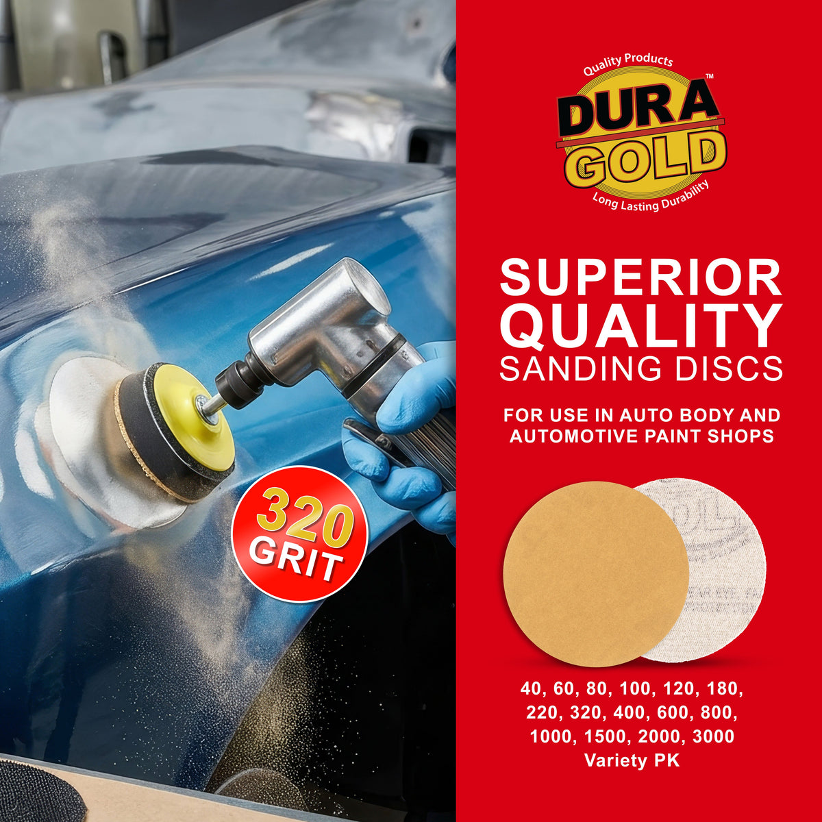 320 Grit - 2" Gold Hook & Loop Sanding Discs for DA Sanders - Box of 30