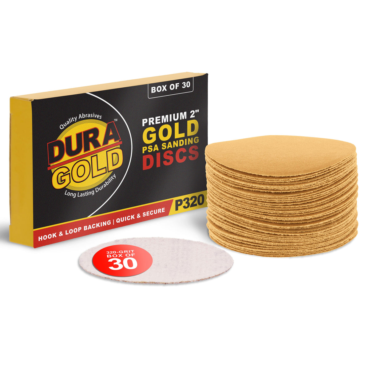 320 Grit - 2" Gold Hook & Loop Sanding Discs for DA Sanders - Box of 30