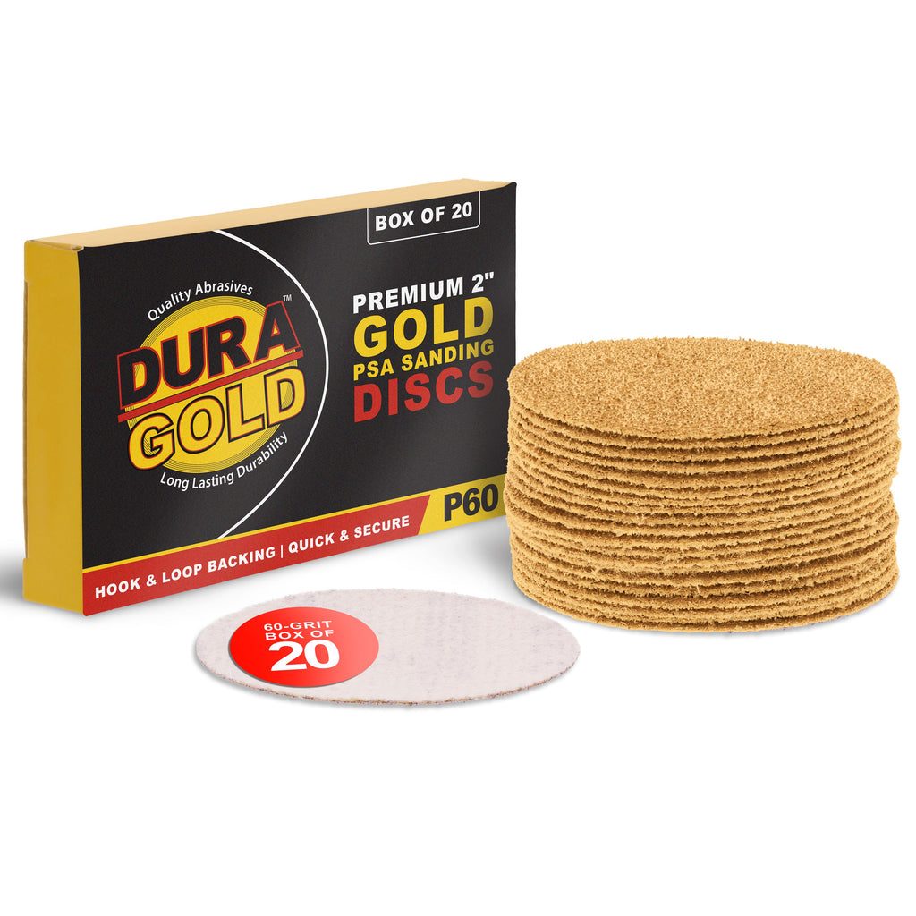 60 Grit - 2" Gold Hook & Loop Sanding Discs for DA Sanders - Box of 20