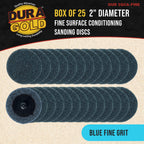 2" Diameter Surface Conditioning Discs Blue Fine Sanding Grit (Box of 25) - R-Type Quick Change Connection - Finishing Prep, Grind Remove Rust, Strip Paint - For Drill, Die Grinder