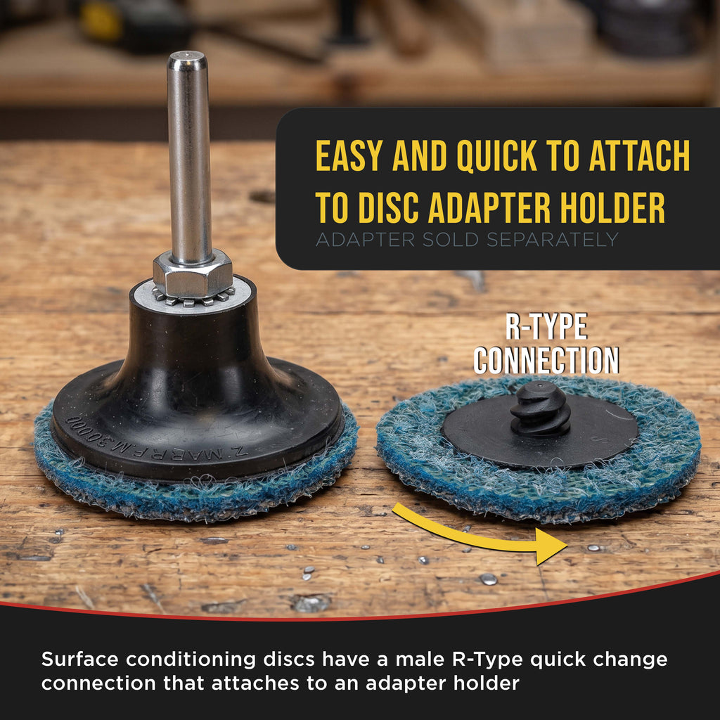 2" Diameter Surface Conditioning Discs Blue Fine Sanding Grit (Box of 25) - R-Type Quick Change Connection - Finishing Prep, Grind Remove Rust, Strip Paint - For Drill, Die Grinder