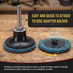 2" Diameter Surface Conditioning Discs Blue Fine Sanding Grit (Box of 25) - R-Type Quick Change Connection - Finishing Prep, Grind Remove Rust, Strip Paint - For Drill, Die Grinder
