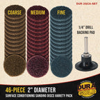 46-Piece 2" Diameter Surface Conditioning Sanding Discs Variety Pack - 15 Each Coarse, Medium, Fine Grit Discs, R-Type Quick Change Connection, 1/4" Drill Shank Backing Pad