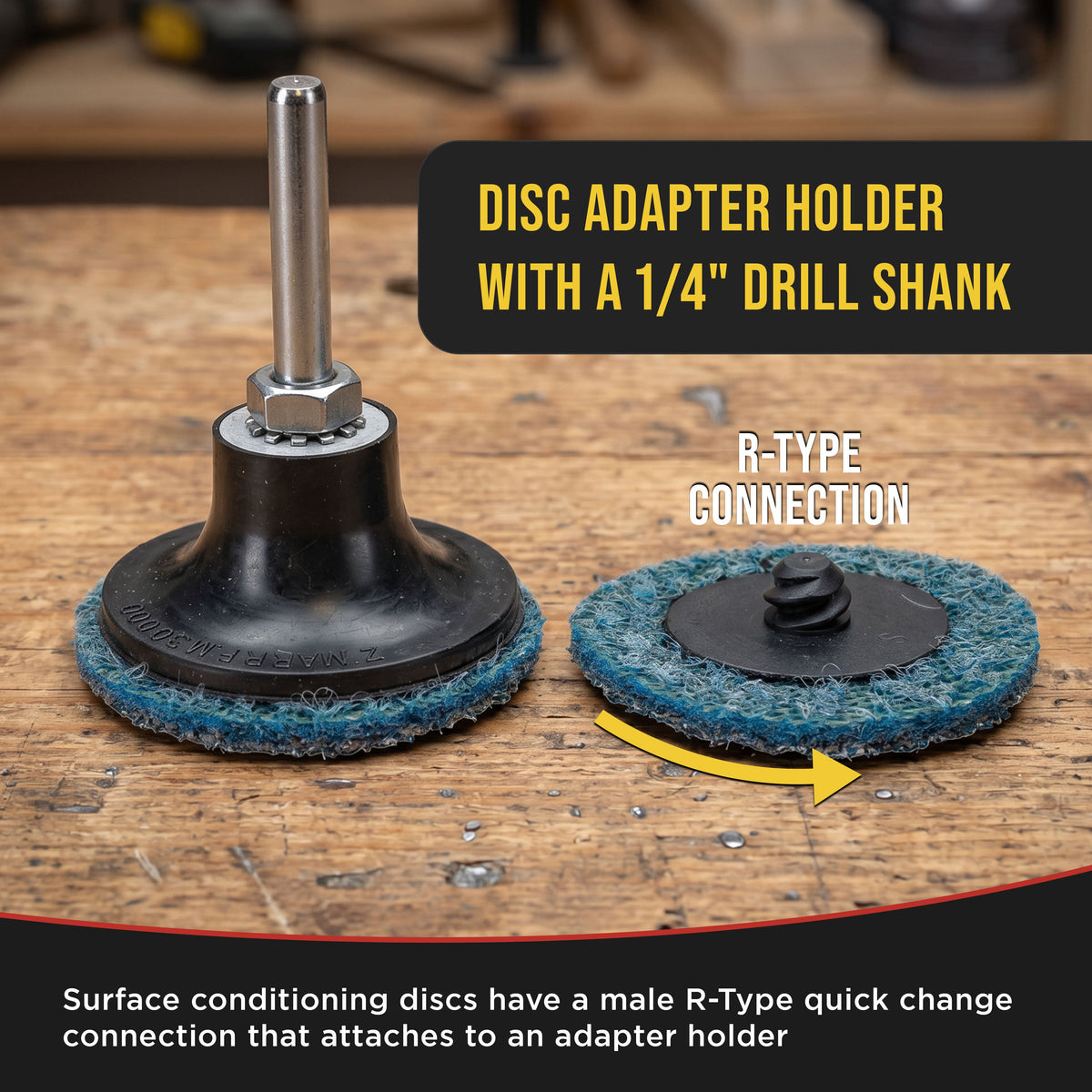 46-Piece 2" Diameter Surface Conditioning Sanding Discs Variety Pack - 15 Each Coarse, Medium, Fine Grit Discs, R-Type Quick Change Connection, 1/4" Drill Shank Backing Pad