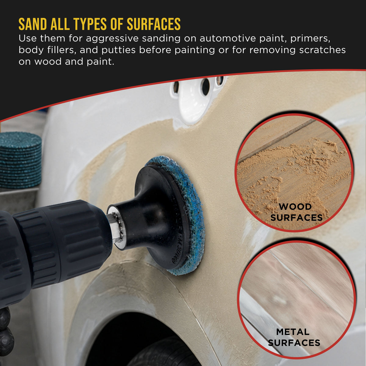 46-Piece 2" Diameter Surface Conditioning Sanding Discs Variety Pack - 15 Each Coarse, Medium, Fine Grit Discs, R-Type Quick Change Connection, 1/4" Drill Shank Backing Pad