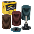 46-Piece 2" Diameter Surface Conditioning Sanding Discs Variety Pack - 15 Each Coarse, Medium, Fine Grit Discs, R-Type Quick Change Connection, 1/4" Drill Shank Backing Pad