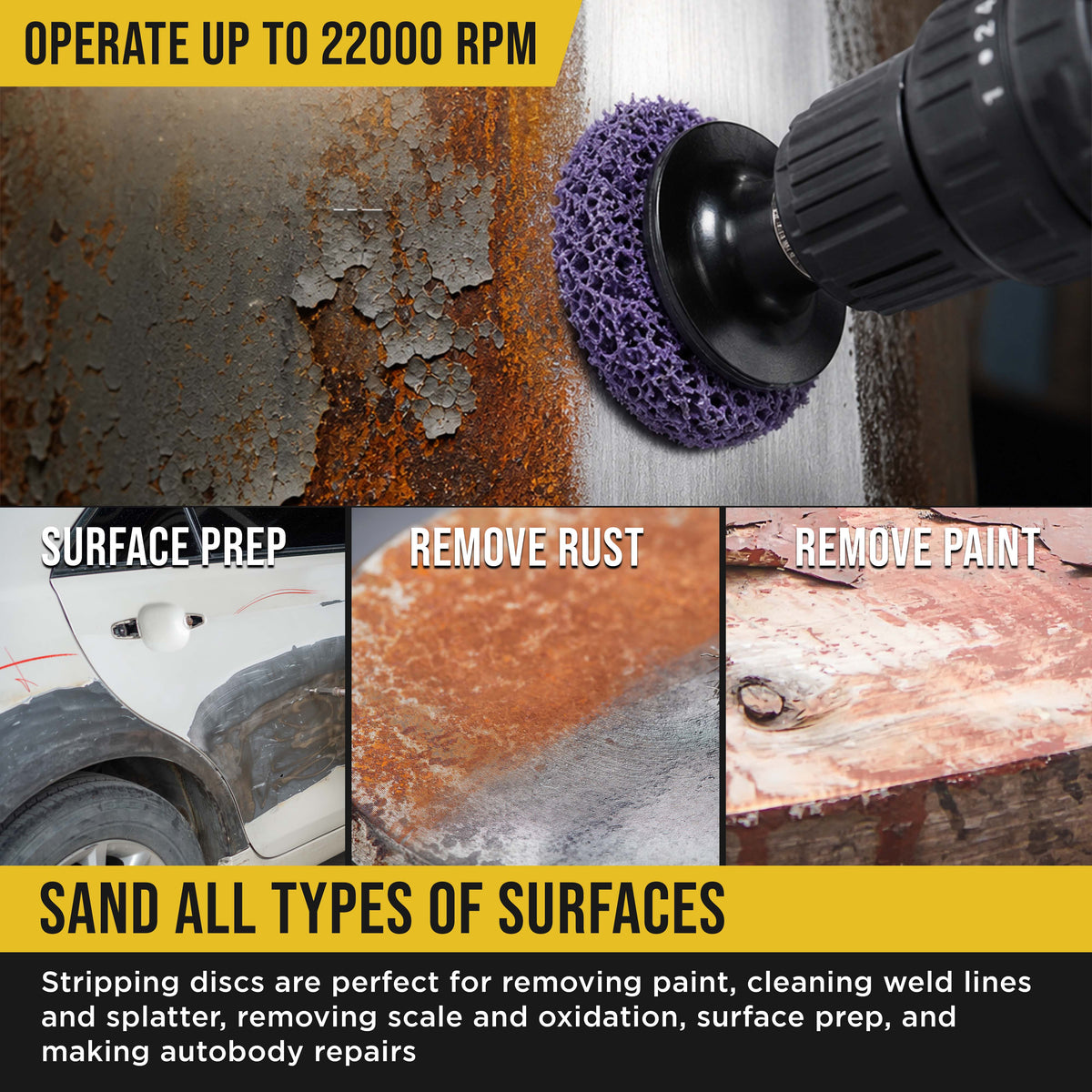 11-Piece 2" Diameter Abrasive Stripping Brush Wheel Set - 10 Each Quick Change Grinding Strip Discs, 1/4" Drill Shank Backing Pad - Remove Rust, Welds, Burrs, Paint