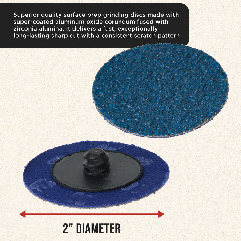 2 Inch Grinding Discs, 36 Grit (25 Disc Set) with R-Type Adapter & Backing Pad - Quick Change Zirconia Coarse Cut Sanding Discs for Auto, Wood, Metal, Rust, Oxidation, Welds