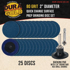 2 Inch Grinding Discs, 80 Grit (25 Disc Set) with R-Type Adapter & Backing Pad - Quick Change Zirconia Coarse Cut Sanding Discs for Auto, Wood, Metal, Rust, Oxidation, Welds