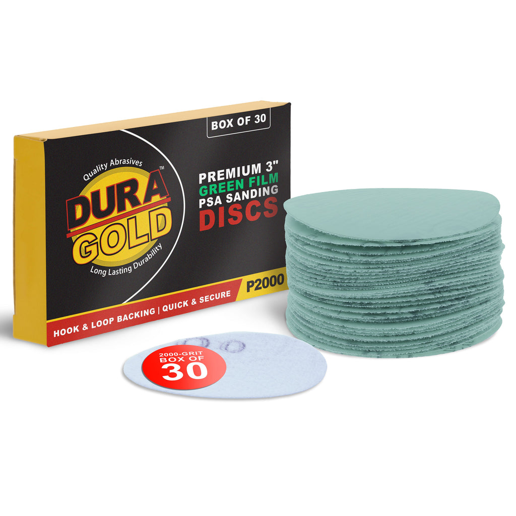 2000 Grit - 3" Gold Hook & Loop Sanding Discs for DA Sanders - Box of 30