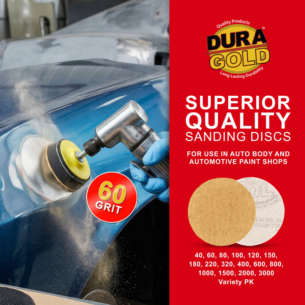 60 Grit - 3" Gold Hook & Loop Sanding Discs for DA Sanders - Box of 20