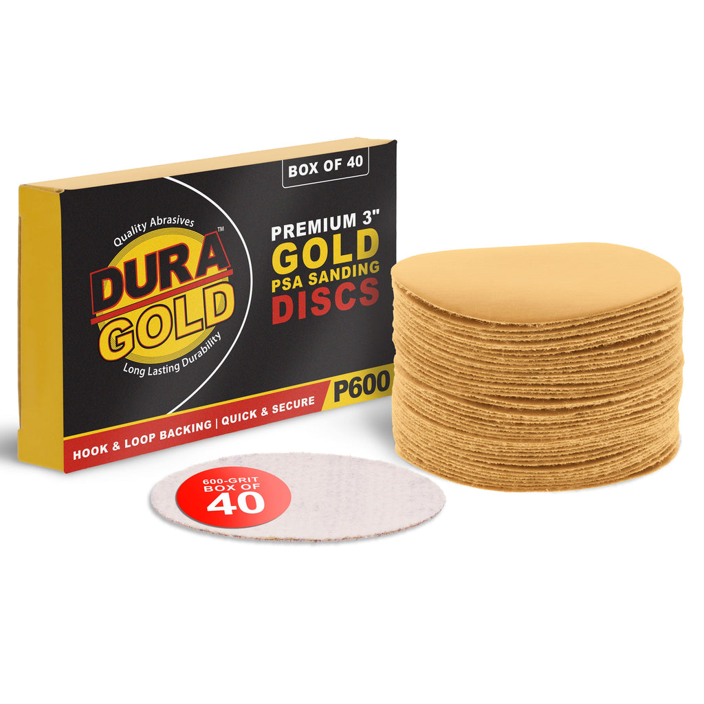 600 Grit - 3" Gold Hook & Loop Sanding Discs for DA Sanders - Box of 40