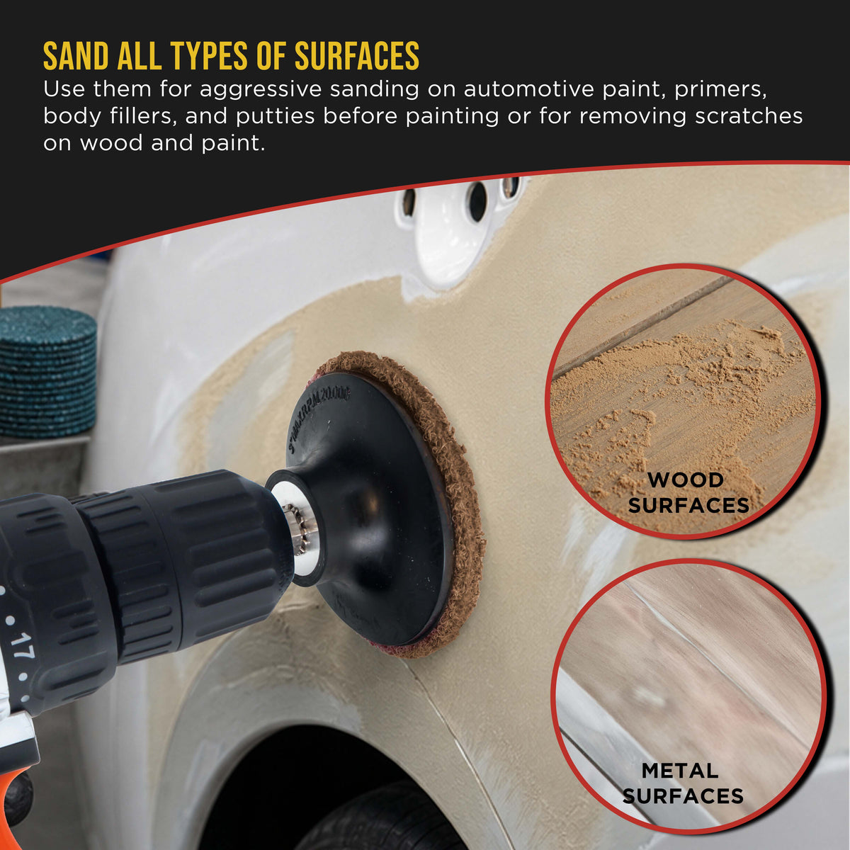3" Diameter Surface Conditioning Discs Brown Coarse Sanding Grit (Box of 25) - R-Type Quick Change - Surface Drill, Die Grinder, Strip, Grind & Remove Rust, Burrs, Paint