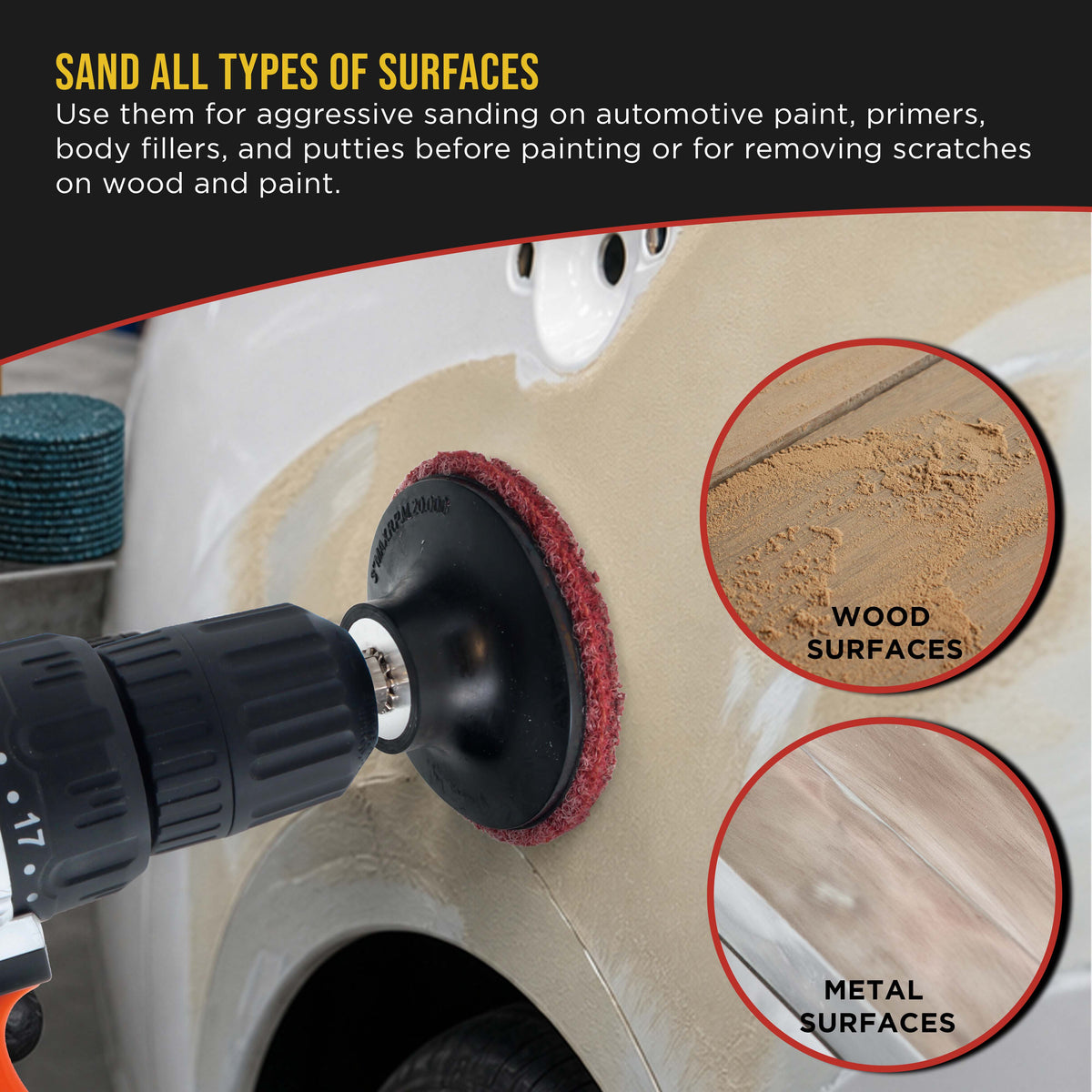 3" Diameter Surface Conditioning Discs Maroon Medium Sanding Grit (Box of 25) - R-Type Quick Change - Surface Prep Grind Remove Rust, Strip Paint, For Drill, Die Grinder