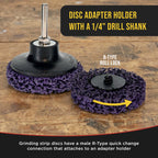 11-Piece 3" Diameter Abrasive Stripping Brush Wheel Set - 10 Each Quick Change Grinding Strip Discs, 1/4" Drill Shank Backing Pad - Remove Rust, Welds, Burrs, Paint