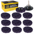 11-Piece 3" Diameter Abrasive Stripping Brush Wheel Set - 10 Each Quick Change Grinding Strip Discs, 1/4" Drill Shank Backing Pad - Remove Rust, Welds, Burrs, Paint