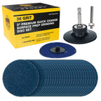 3 Inch Grinding Discs, 36 Grit (25 Disc Set) with R-Type Adapter & Backing Pad - Quick Change Zirconia Coarse Cut Sanding Discs for Auto, Wood, Metal, Rust, Oxidation, Welds