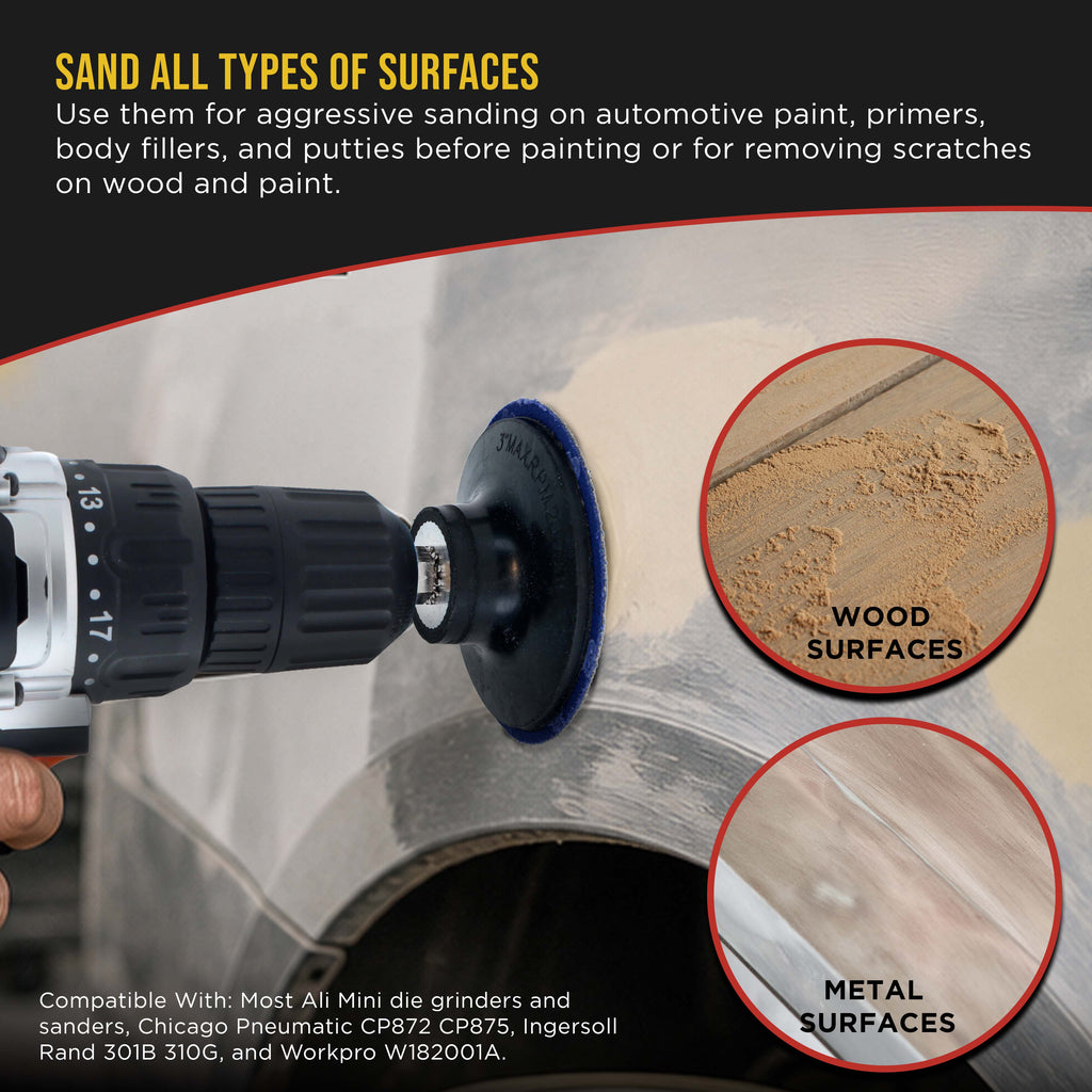 3 Inch Grinding Discs, 36, 60 & 80 Grit (25 Disc Each), R-Type Adapter & Backing Pad - Quick Change Zirconia Coarse Cut Sanding Discs for Auto, Wood, Metal, Rust, Oxidation, Welds