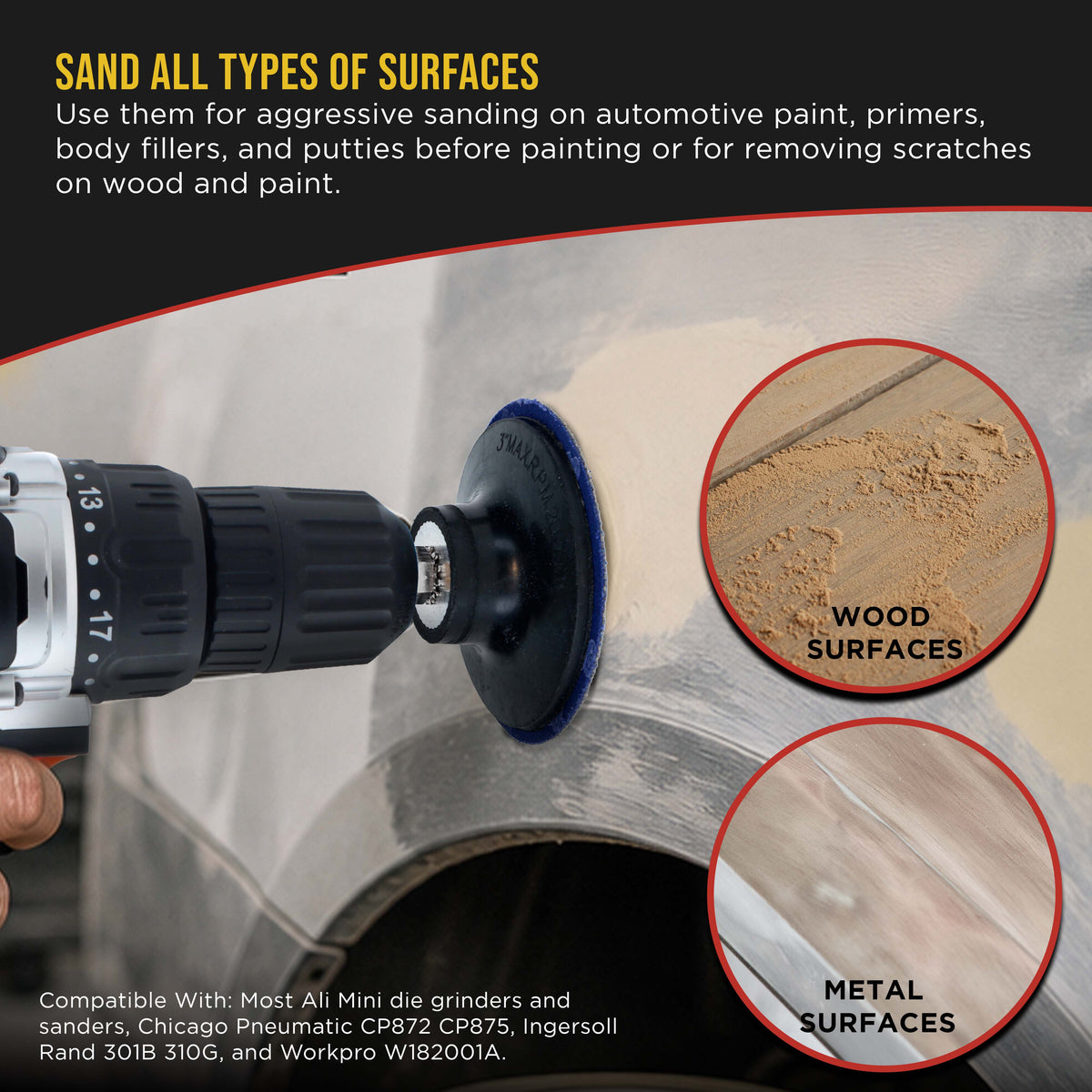 3 Inch Grinding Discs, 36, 60 & 80 Grit (25 Disc Each), R-Type Adapter & Backing Pad - Quick Change Zirconia Coarse Cut Sanding Discs for Auto, Wood, Metal, Rust, Oxidation, Welds