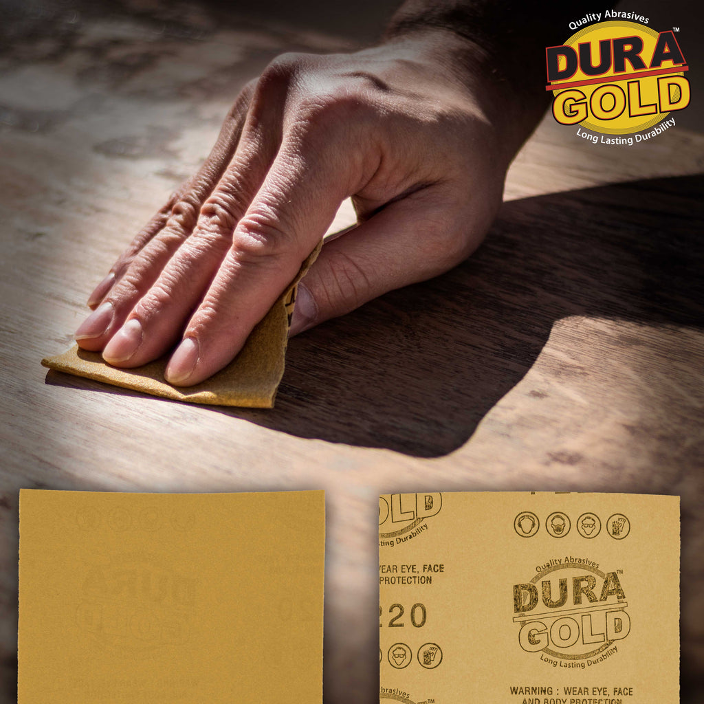 220 Grit Gold - 1/4 Sheet Plain Backing Sandpaper 5.5" x 4.5" - For Palm Sanders - Box of 400