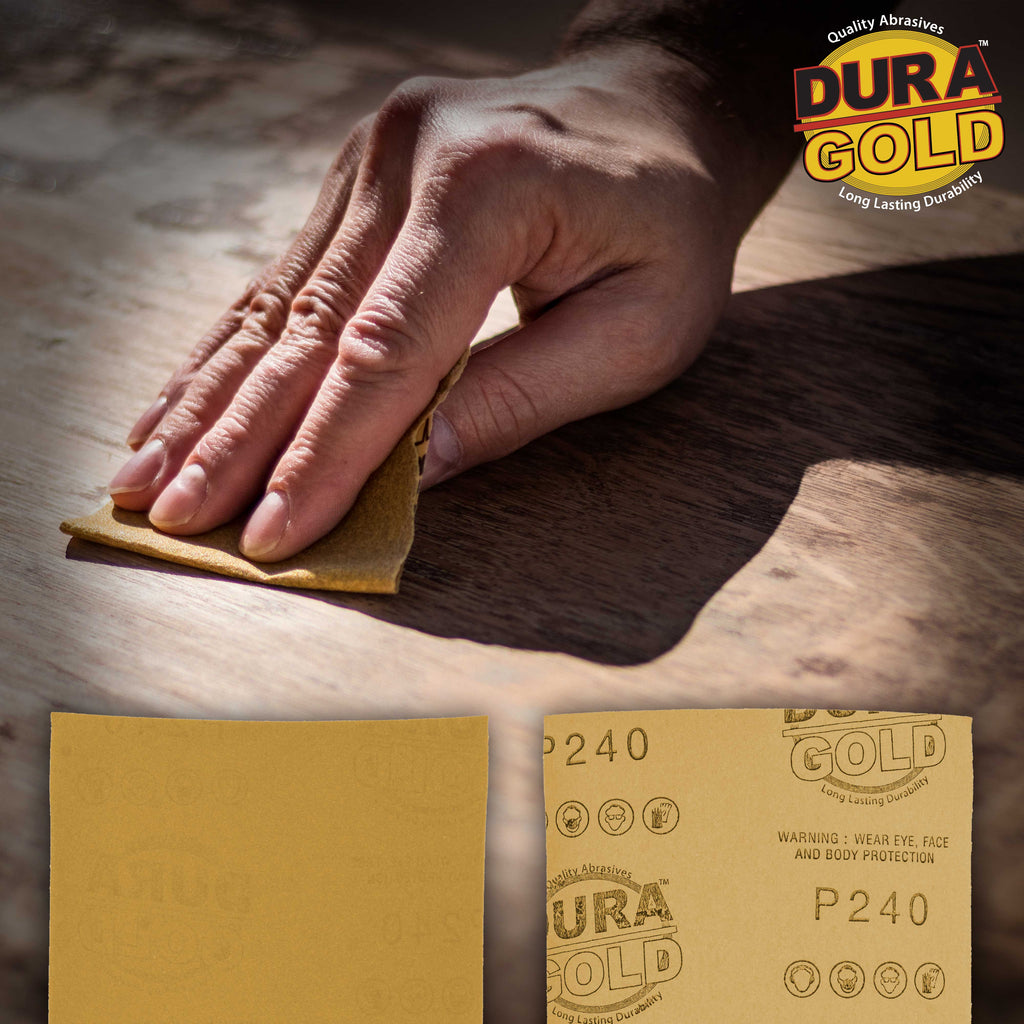 240 Grit Gold - 1/4 Sheet Plain Backing Sandpaper 5.5" x 4.5" - For Palm Sanders - Box of 400