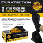 HD Black Nitrile Disposable Gloves, 10 Boxes of 100, Size Small, 6 Mil - Latex Free, Powder Free, Textured Grip, Food Safe